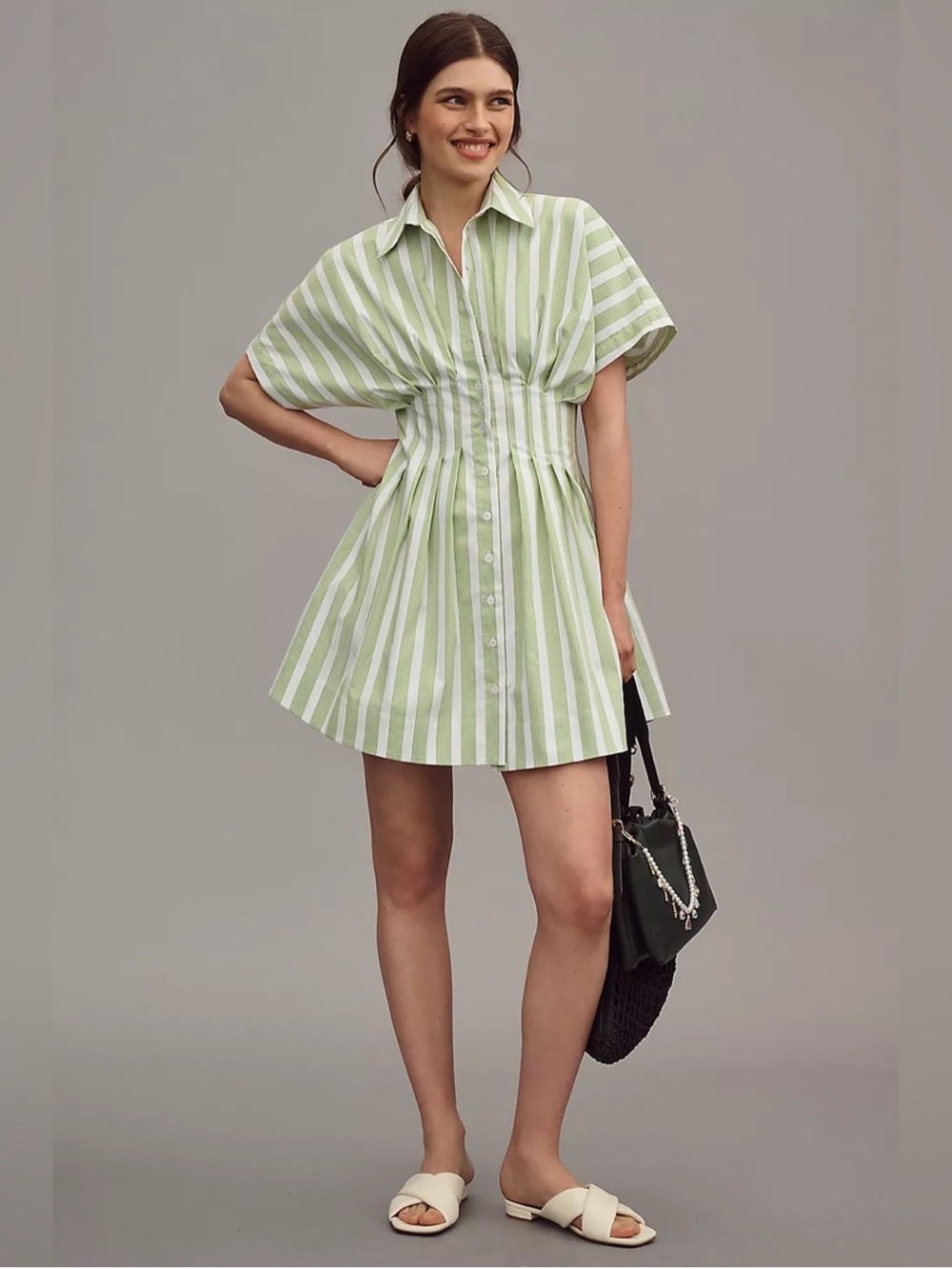 Anthropologie The Tobie Mini Shirt Dress by Exquise Button Front Green Size XS - Picture 4 of 14